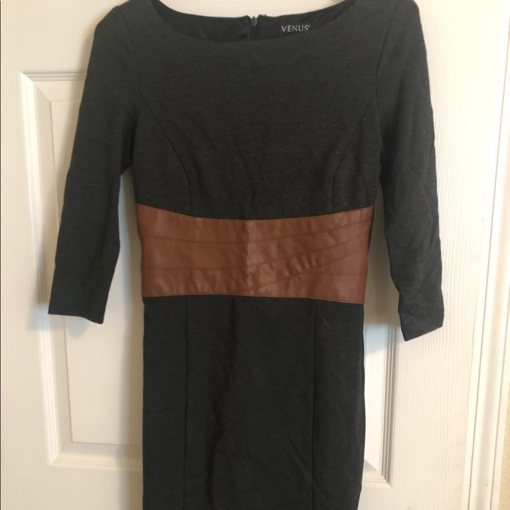 Grey and brown long sleeve mid knee dress